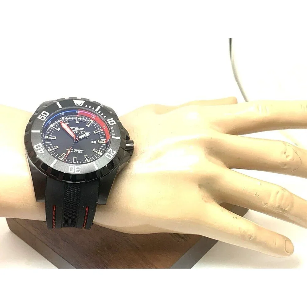 Invicta Men's Watch 30760 Pro Diver Quartz Red Black Dial Rubber Strap 52mm